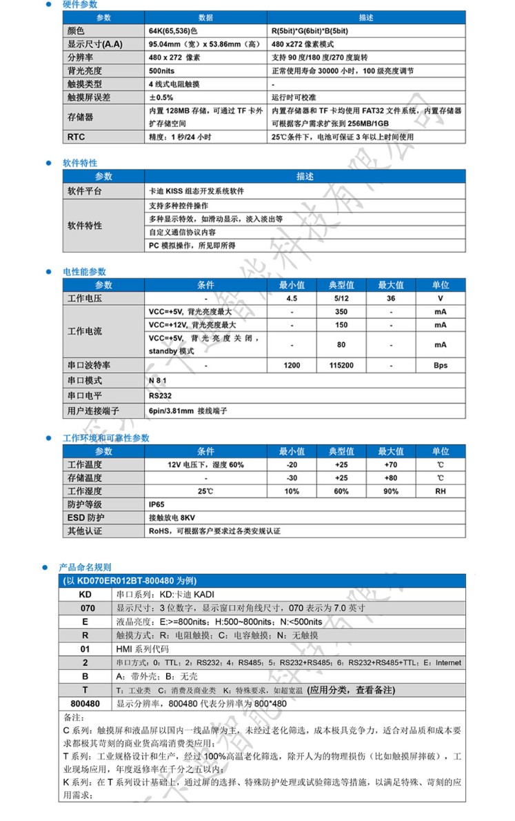 4.3英寸 480x272图形点阵 64K色 串口智能显示模块