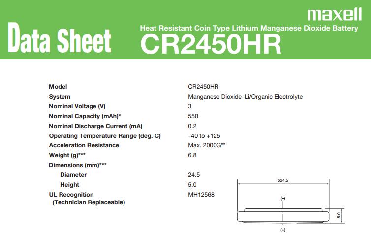 Maxell日本，CR2450HR/CR2032HR裸电不带焊角，*授权代理