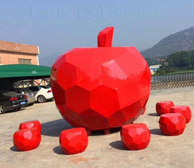成都广场不锈钢几何切面苹果雕塑 水果坐凳摆件制作