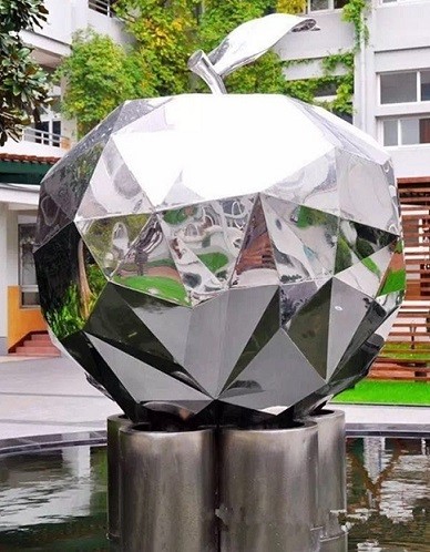 成都广场不锈钢几何切面苹果雕塑 水果坐凳摆件制作