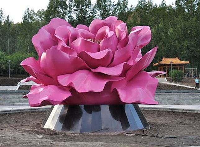 江苏大型植物牡丹花雕塑 不锈钢花朵摆件定制