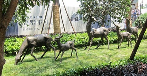 福州小区景观鹿铜雕塑 一群自由奔跑的鹿摆件