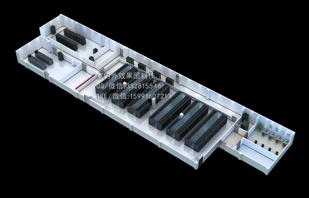 广州某银行冷通道机房效果图制作|八楼三百平施工案例