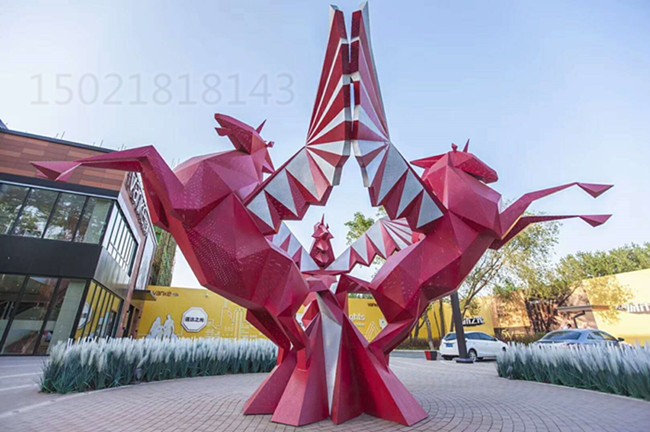安徽大型冲孔钢板双马雕塑 步行街景观飞马动物制作