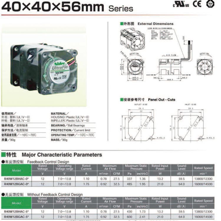 Nidec4056高功率直流风扇R40W12BHAC