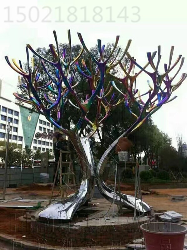 延安不锈钢电镀效果树枝雕塑 商业街装饰果树雕塑工厂