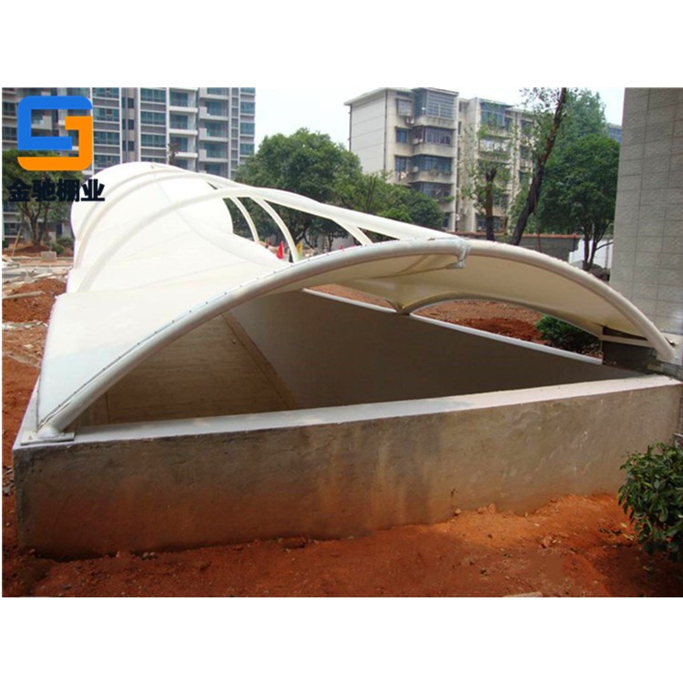 宁波厂家定制膜结构坡道雨棚、铝板坡道雨棚