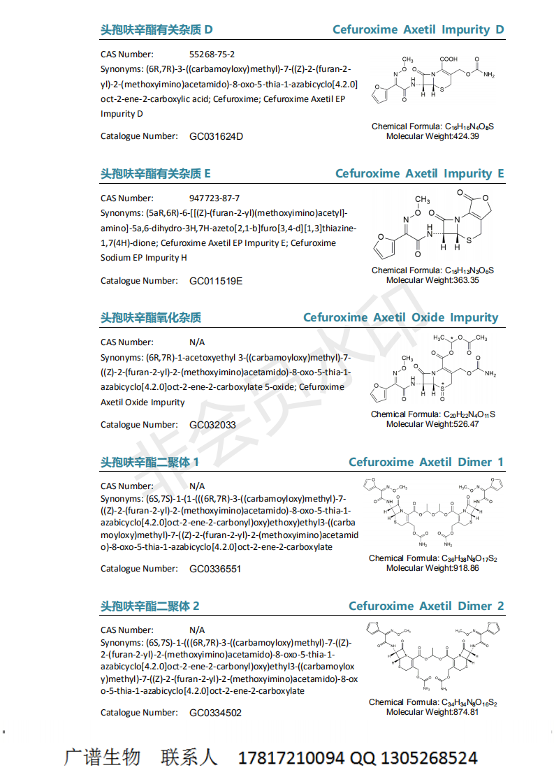 头孢呋辛酯与西丁钠有关杂质系列