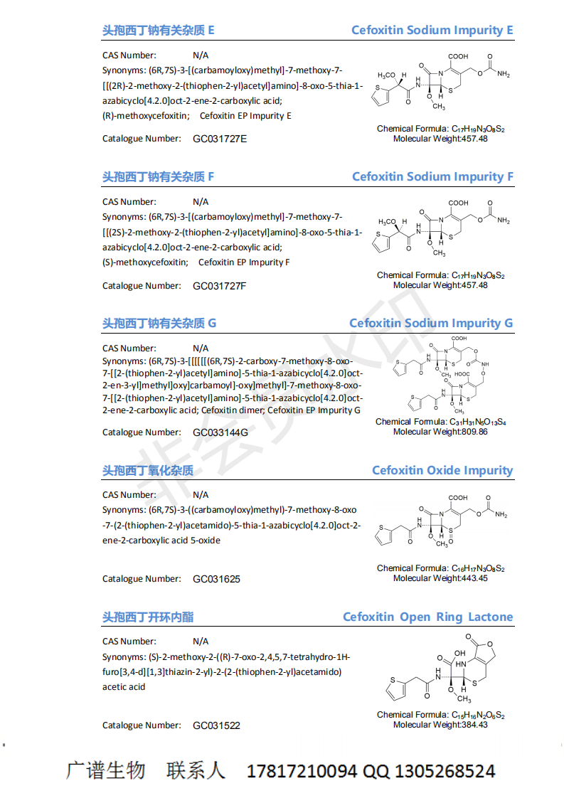 头孢呋辛酯与西丁钠有关杂质系列
