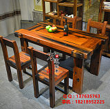 老船木餐桌椅組合實木茶桌客廳簡約餐桌中式餐廳餐桌明清仿古家具;